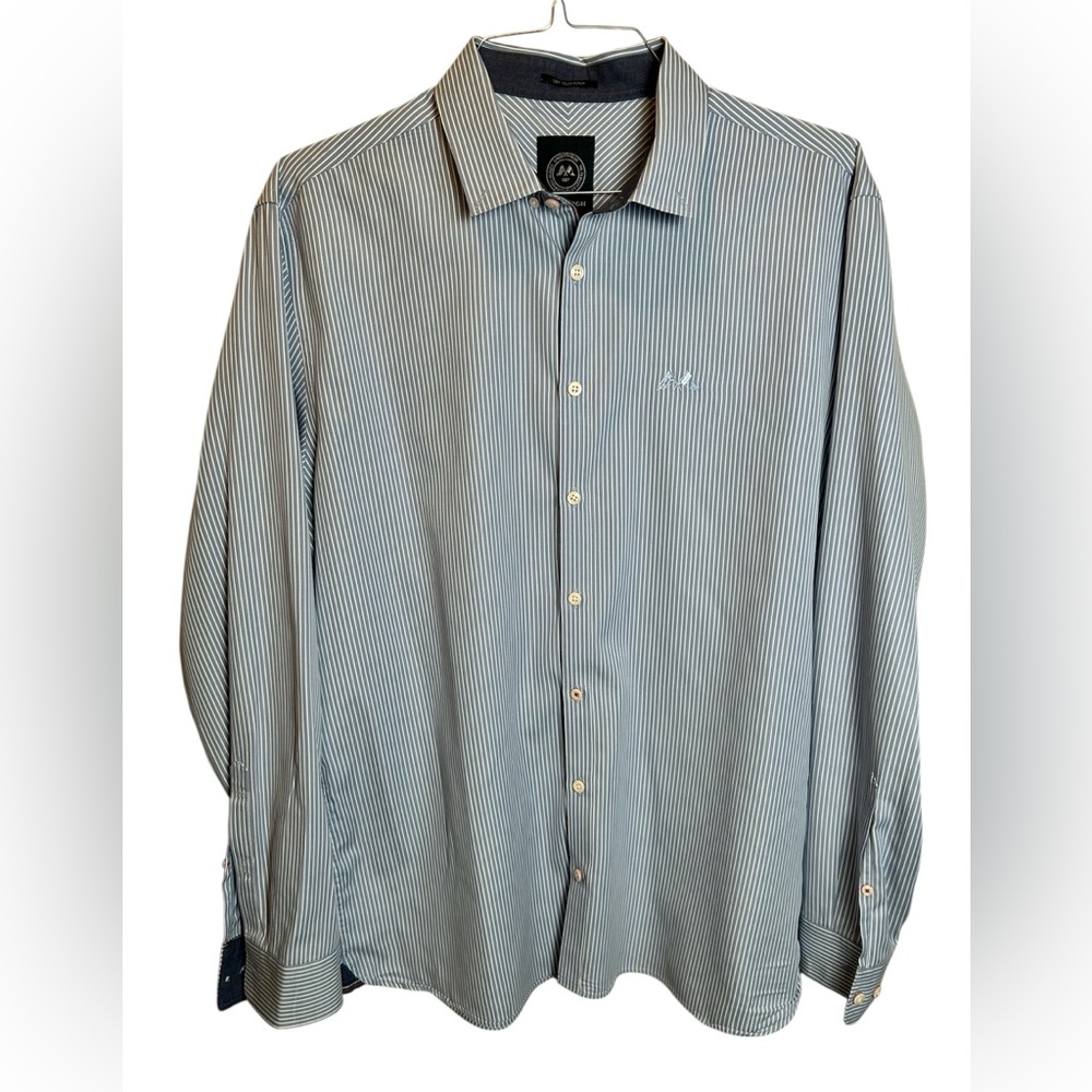 Lindbergh Blue White Stripe Soft Touch Poplin Button Down Size XL